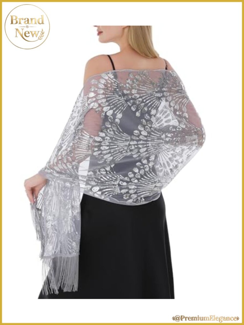 Evening Shawl and Wrap, Elegant Sequin Chiffon Lace for Formal Events